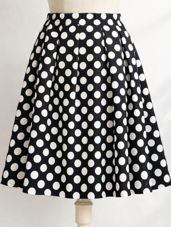 Vintage Dresses & Skirts - Vintage Black White Polka Dot Cotton A-Line Pleated Skirt Retro Classic XXL